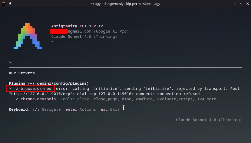 BrowserOS MCP Connection Refused in Antigravity CLI